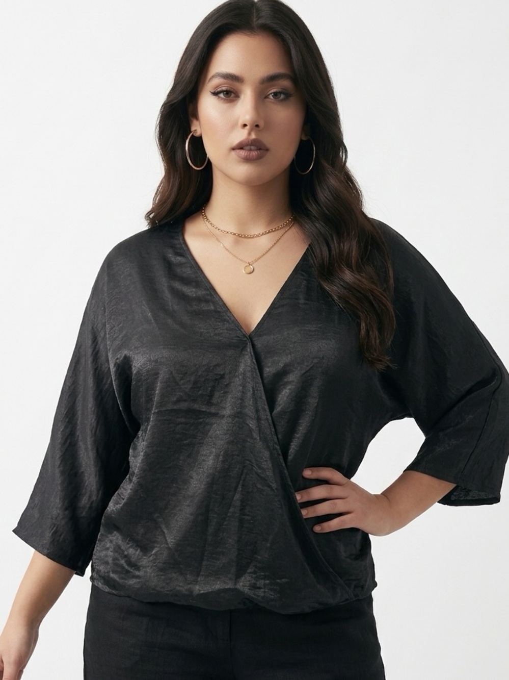 H.I.P | Wrap Front 3/4 Sleeve Silky Top Size XL